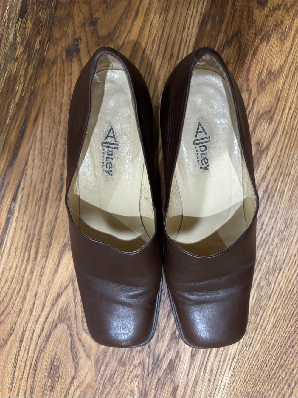 Vintage Audley of London Brown Leather Square-Toe Slip-On Loafers